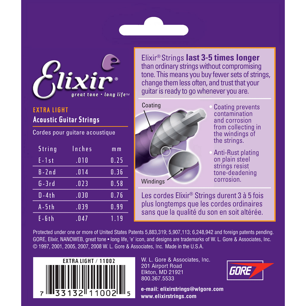 Elixir Guitar Strings Acoustic Nanoweb 80/20 XLight 1047 School Locker