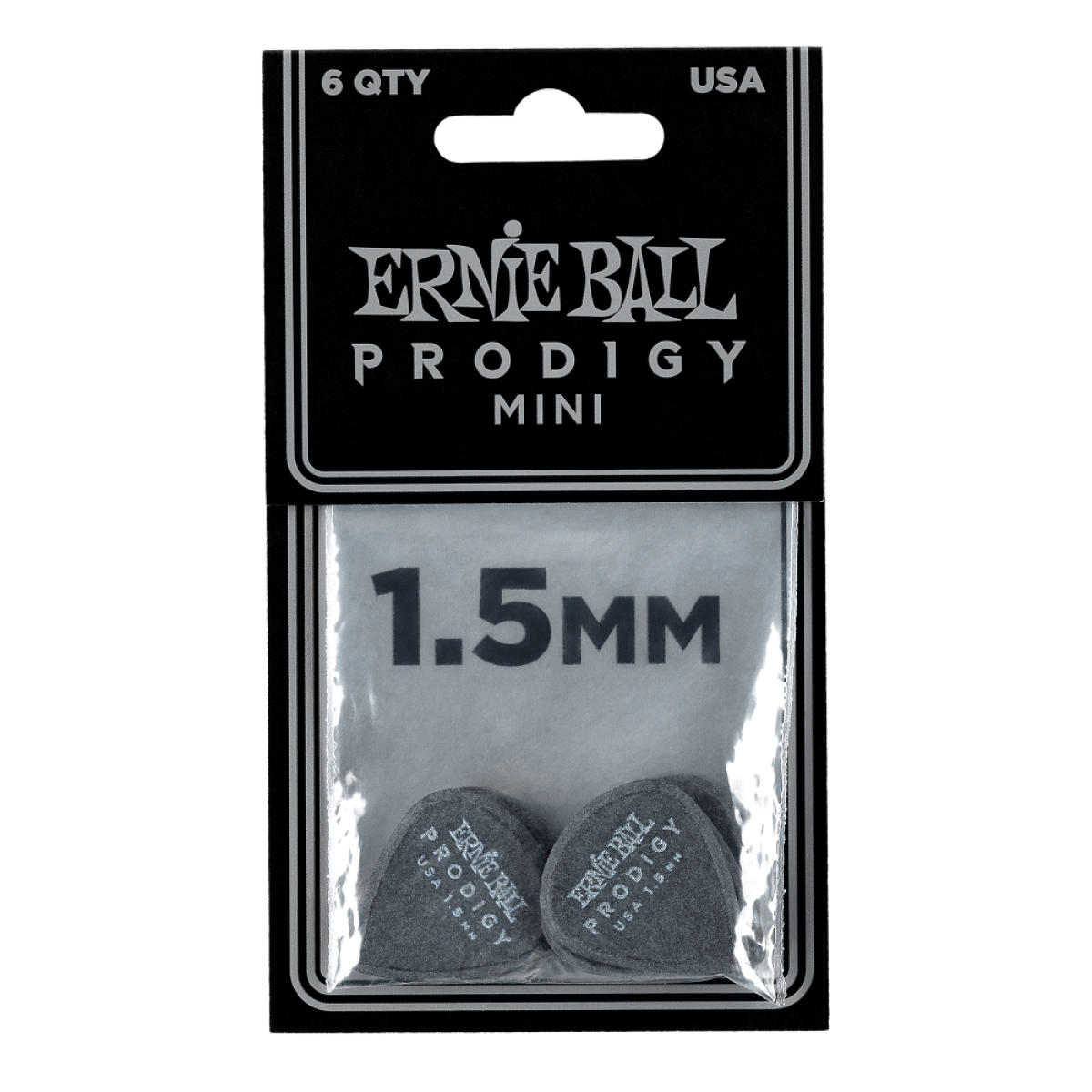 Ernie Ball Guitar Picks 1.5MM BLACK MINI PRODIGY 6PACK School Locker