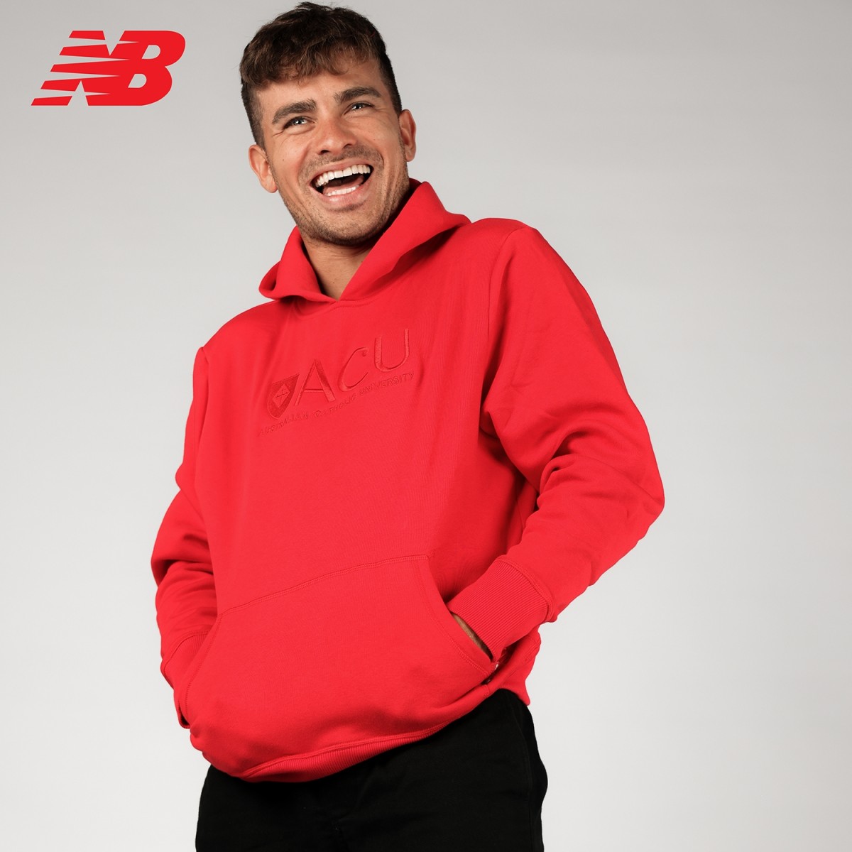 ACU Mens Red Pullover Hoodie Tonal Shield Logo School Locker