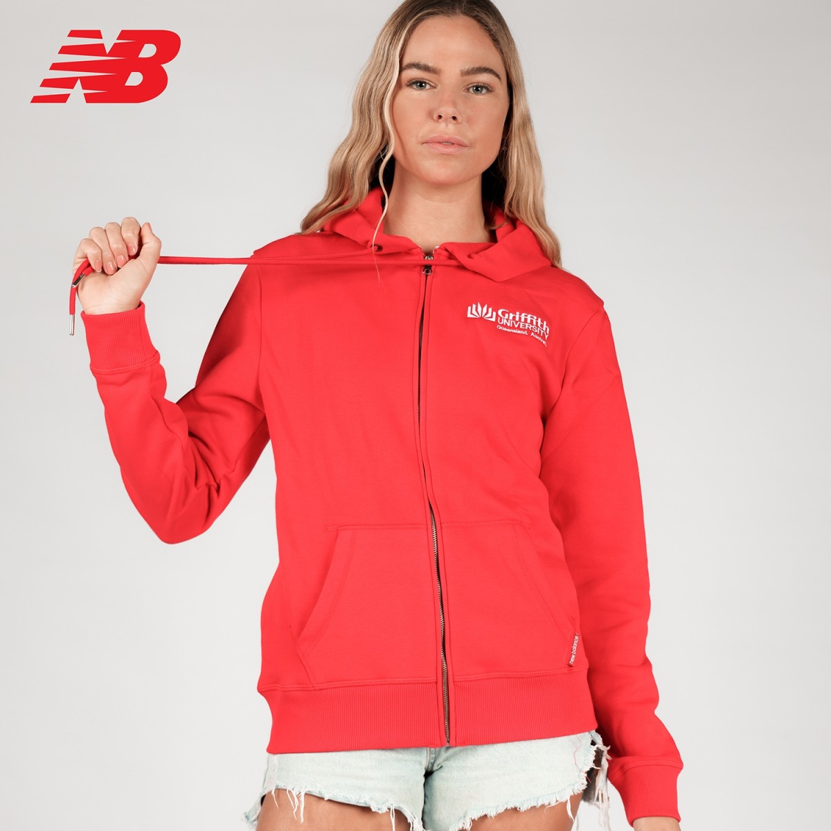 GU New Balance Ladies Red Zip Jacket Hoodie Crest School Locker