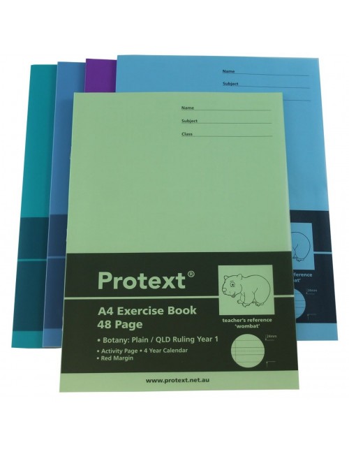 Botany Book A4 48pg Protext Plain/QLD Ruled Year 1 + margin School Locker