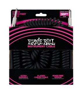 Ernie Ball Instrument Cable 30' Coiled Straight/Straight - Black