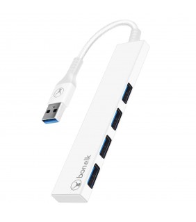 Bonelk Long-Life USB-A to 4 Port USB 3.0 Slim Hub (White)
