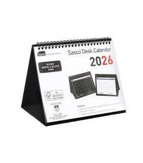 Sasco 2026 TRIFOLD DESK CALENDAR 210 X 180MM BLACK/WHITE