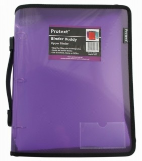 Protext Binder Buddy With Zip 25mm 3 Ring With Handle - Purple