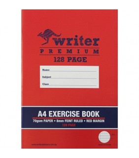 Writer Premium A4 128pg Exercise Book 8mm ruled + margin