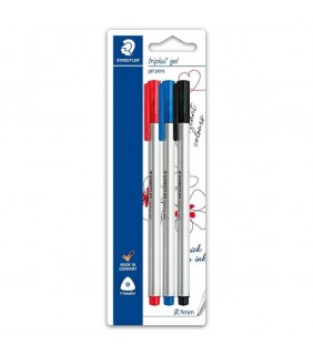 Staedtler triplus gel pen card of 3 assorted office colours