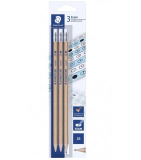 Staedtler Pencil 2B Natural Exam Eraser Tip Blistercard of 3
