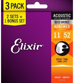 Elixir ACOUSTIC Nano 80/2011-52 3pk Custom Light_
