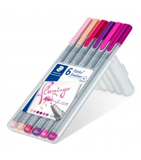 Staedtler triplus fineliner - wallet of 6 assorted flamingo colours
