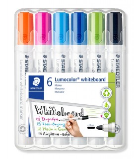 Staedtler whiteboard marker bullet point, wallet of 6 assorted Bright