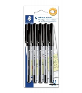 Staedtler Pen Ballpoint Stick 430 Medium Black Blister Pack of 5