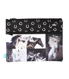 Spencil A4 Twin Zip Pencil Case - Black & White Horses