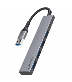 Bonelk Long-Life USB-A to 4 Port USB 3.0 Slim Hub (Space Grey)