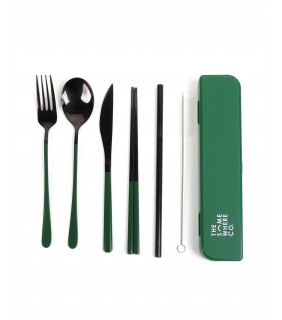 The Somewhere Co Forest Green Handle Black Cutlery Set
