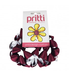 Pritti Scrunchie Maroon/White Curly