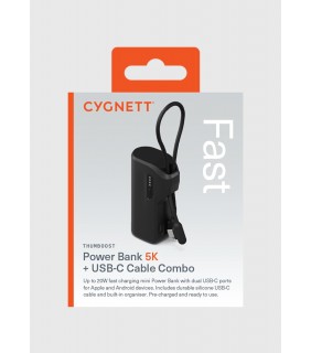 Cygnett Thumboost Power Bank 5K + USB-C Cable Combo
