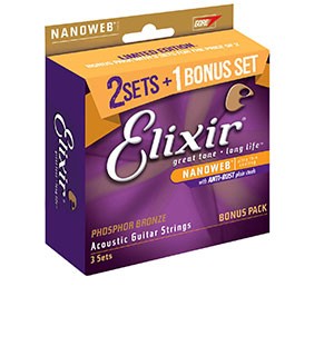 Elixir Guitar Strings Nano PB 11-52 3pk Custom Light