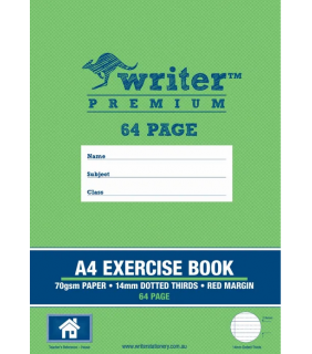 Writer Premium A4 64pg Exercise Book 14mm dotted thirds + margin