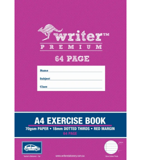 Writer Premium A4 64pg Exercise Book 18mm dotted thirds + margin