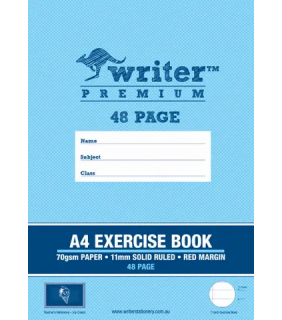 Writer Premium A4 48pg Exercise Book 11mm solid ruled + margin
