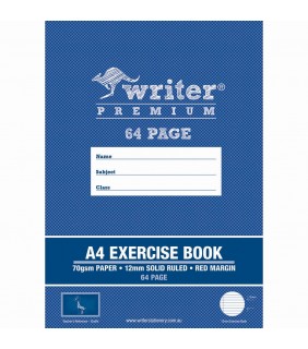 Writer Premium A4 64pg Exercise Book 12mm Solid Ruled + Margin