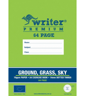 Writer Premium A4 64pg Ground/Grass/Sky Exercise Book 14mm dotted t