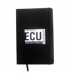 Edith Cowan University A5 PU Notebook with Elastic Closure - Black W/Bl