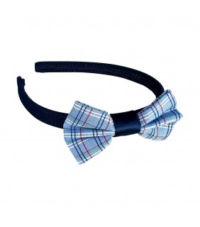 NARROW HAIRBAND IN NAVY WITH JNR CHECK BOW