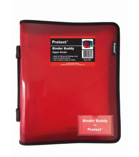 Protext Binder Buddy with Zipper 25mm 3 ring with handle - Red