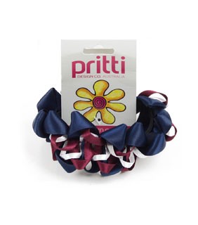 Pritti Curly Scrunchie Triple Navy/White/Burgundy