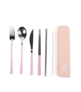 The Somewhere Co Lilac Handle Silver Cutlery Set