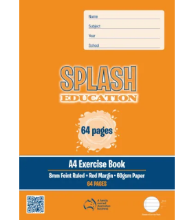 Writer Splash A4 64pg Exercise Book 8mm ruled + red margin