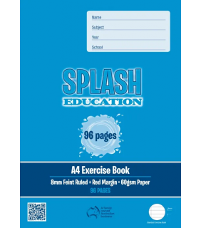 Writer Splash A4 96pg Exercise Book 8mm ruled + red margin