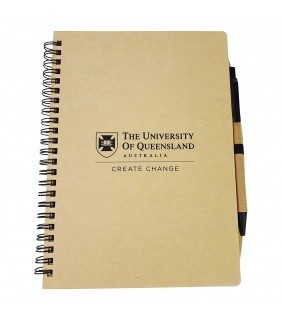 UQ Branded 140 Page Hardcover Recycled Notebook w/ pen - A5