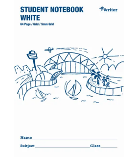 Writer Student Note Book White 64 page Grid 5mm