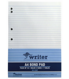 Protext A4 50 sheet Bond Office pad ruled + 7 Holes