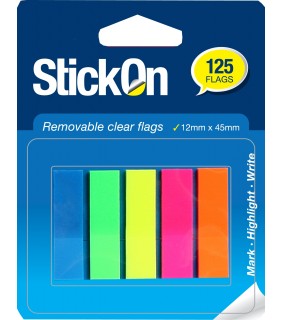Stick On Flags 12mm x 45mm 5 Pads x 25 Sheets - Assorted