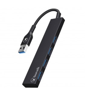 Bonelk Long-Life USB-A to 4 Port USB 3.0 Slim Hub (Black)