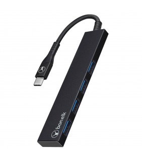 Bonelk Long-Life USB-C to 4 Port USB 3.0 Slim Hub (Black)