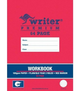 Writer Premium 64Pg Workbook Plain 1 Side/Qld Year 2 Ruled 1 Side +
