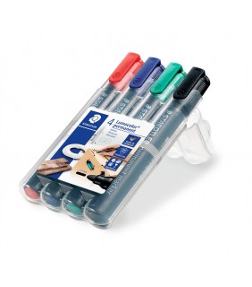 Staedtler Lumocolor permanent marker bullet point, wallet of 4 assorte