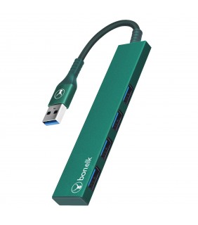Bonelk Long-Life USB-A to 4 Port USB 3.0 Slim Hub (Green)
