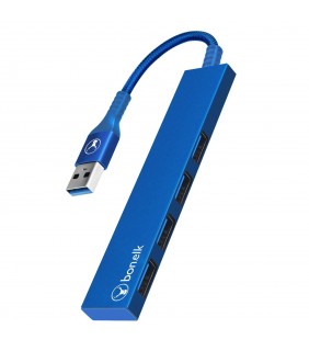Bonelk Long-Life USB-A to 4 Port USB 3.0 Slim Hub (Blue)