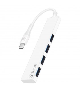 Bonelk Long-Life USB-C to 4 Port USB 3.0 Slim Hub (White)