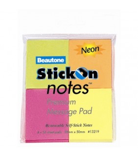 Stick On Notes 38mm x 50mm 4 Pads x 50 Sheets - Neon Assorted