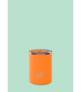 Ceramic Coffee Cup with Hinged Lid - Neon Orange
