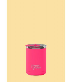 Ceramic Coffee Cup with Hinged Lid - Neon Pink