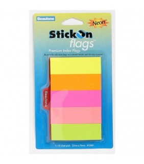 Stick On Flags 25mm x 76mm 5 Pads x 50 Sheets - Neon Assorted