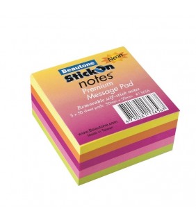 Stick On Notes 50mm x 50mm 5 Pads x 50 Sheets - Neon Assorted